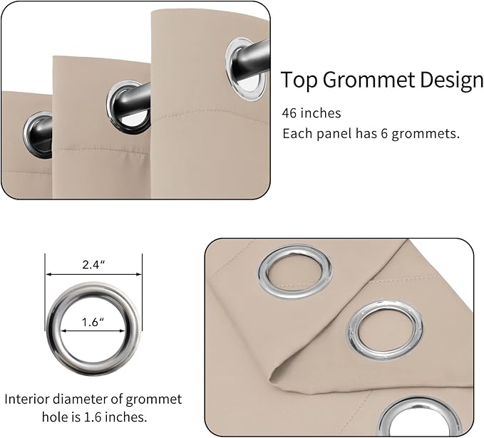 Easy-Going Blackout Curtains for Bedroom, Solid Thermal Insulated Grommet and Noise Reduction Window Drapes, Room Darkening Curtains for Living Room, 2 Panels(46x63 in, Beige)