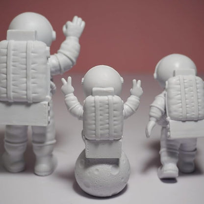 3 Pcs Silver White Astronaut Statues Set, Spaceman Sculpture Figurines Home Ornament Cake Toppers Gift