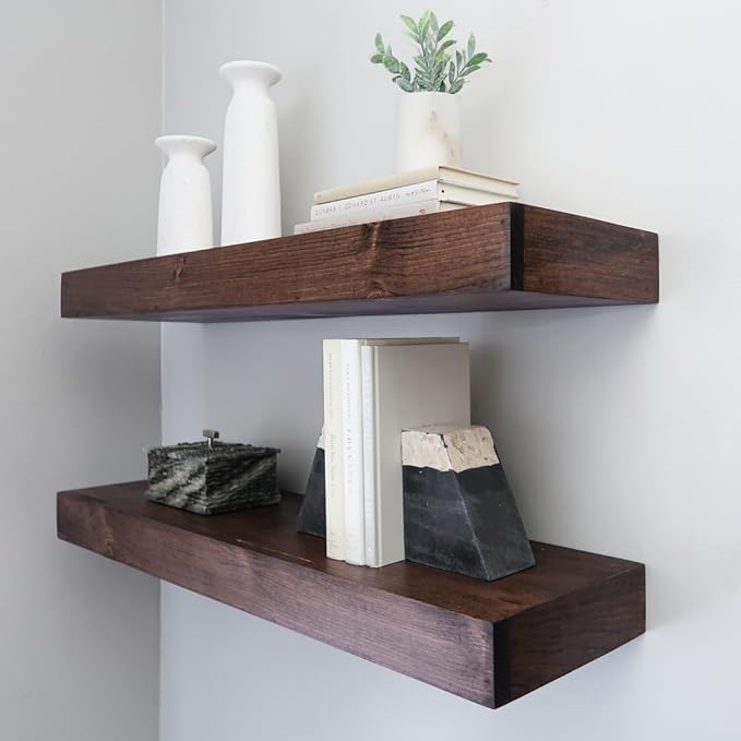 Modern Floating Shelves 3 Inches Thick for Wall, Wide Shelves for Kitchen, Living Room, Bedroom, and Bathroom, Natural Pine Wood, Rustic Wooden Shelf, (Set of 2) (Provincial, 36Lx3Hx6D)