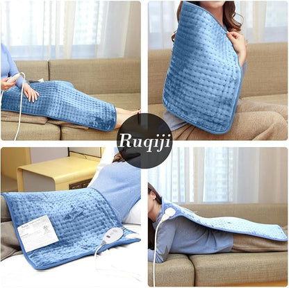 Ruqiji 17''x33'' XXXL King Size Flannel Electric Heating Patches with 120 Minutes Auto Shut Off&6 Temperature Settings, Pain Relief for Back/Neck/Shoulders/Menstrual Pain/Leg Cramp(Light Blue)