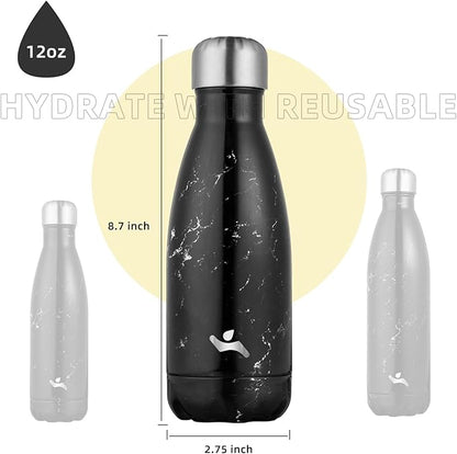 Insulated Water Bottles,12 oz Double Wall Stainless Steel Vacumm Metal Flask for Sports Travel,Marble Midnight