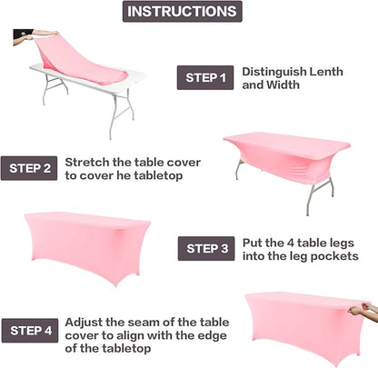 IVAPUPU 6FT Table Cloth for Rectangular Fitted Events Stretch Pink Table Covers Washable Cover Spandex Tablecloth Protector for Party, Wedding, Cocktail, Banquet, Festival