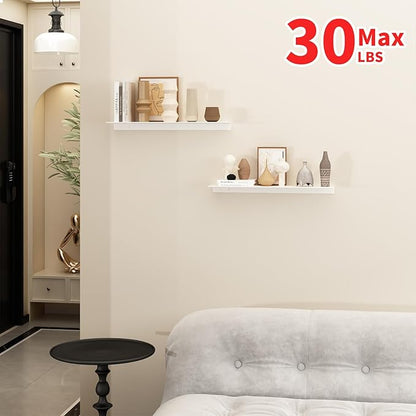 JOOM White Floating Shelves for Wall Storage, Metal Wall Shelves for Living Room, Bathroom, Kitchen, 20” Long Display Shelves for Collectibles(2 PCS)