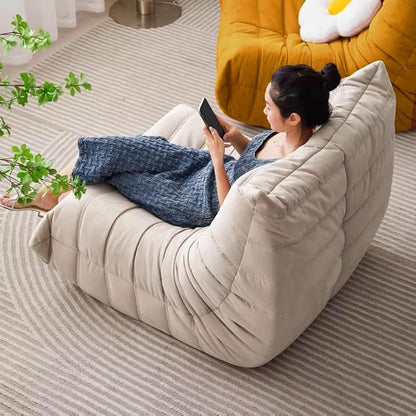 Modern Living Room Chair, Big Bean Bag Adult Floor Sofa, Togo Recliner Memory Foam Lazy Couch Suitable Balcony for Fireside Chair (White)