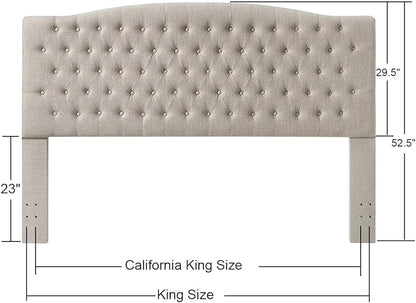 24KF Upholstered Tufted Button Linen Fabric Headboard,Comfortable Fashional Headboard King/CA King Size,Linen