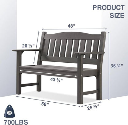 Psilvam 2-Person Outdoor Memorial Bench, All-Weather Poly Lumber Garden Bench, Rot-Resistant Outdoor Patio Bench for Park,Porch,and Church(Grey)