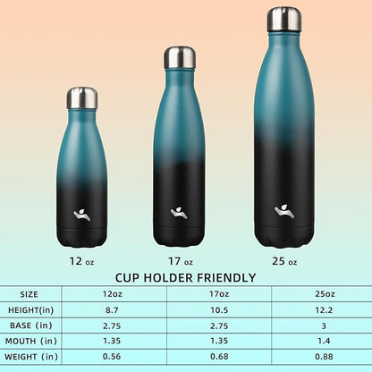 Insulated Water Bottles,12 oz Double Wall Stainless Steel Vacumm Metal Flask for Sports Travel,Indigo Black