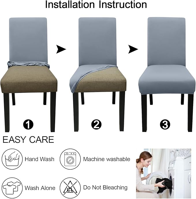 JQinHome Dining Chair Covers Dining Room Chair Slipcovers, 2 Pack High Stretch Removable Washable Parsons Chair Slipcover for Home Party Hotel Wedding Ceremony (Light Grey)