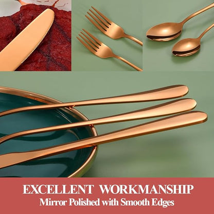 50 Pcs Rose Gold Silverware Set for 10, Food Grade Stainless Steel Flatware Set, Eating Utensils Sets Include Fork/Knife/Spoon,Home Kitchen Tableware Set, Reusable Cutlery Set, Dishwasher Safe