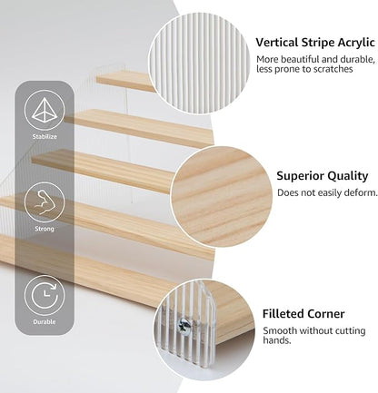 nianfeng Tiered Spice Rack, 5-Tier Spice Pantry Kitchen Cabinet Organizer, 16-Inch, Natural Wood Acrylic Stair Riser Stand, Countertop Seasoning Shelf