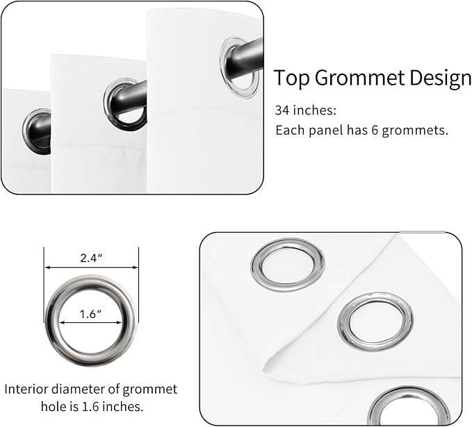 Easy-Going Curtains for Bedroom, Solid Thermal Insulated Grommet and Noise Reduction Window Drapes, Room Curtains for Living Room, 2 Panels (34x54 in, White)