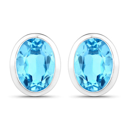 4.00 Carat Genuine Swiss Blue Topaz .925 Sterling Silver Earrings