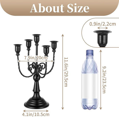 Sziqiqi Candelabra Candles Holder Centerpieces - Black Candlestick Holders Bulk for Halloween Vintage Tabletop Candelabras for Party Events Holiday, 6 Pieces