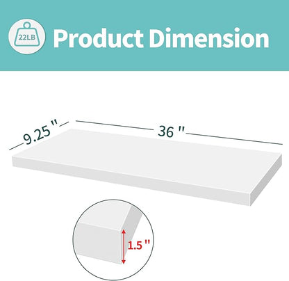 LaVie Home Floating Shelves, 36 Inch Wall Shelf Set of 2, Hanging Shelf with Invisible Brackets, Wall Decor for Bathroom, Bedroom, Living Room, Kitchen Storage, Modern White