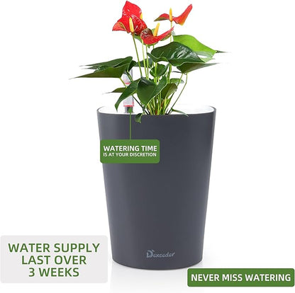 Dexceder 6x7 Self Watering Planter Indoor Outdoor, Matte Table Flower Plant Pot with Water Level Indicator (Slate Gray)