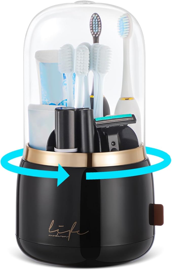 Toothbrush Holders for Bathrooms,Rotating 7-Slot with Cover and Draining Water,Kids Electric Toothbrush Holder and Toothpaste Stand Storage for Bathroom Accessories Counter Organizer Vanity