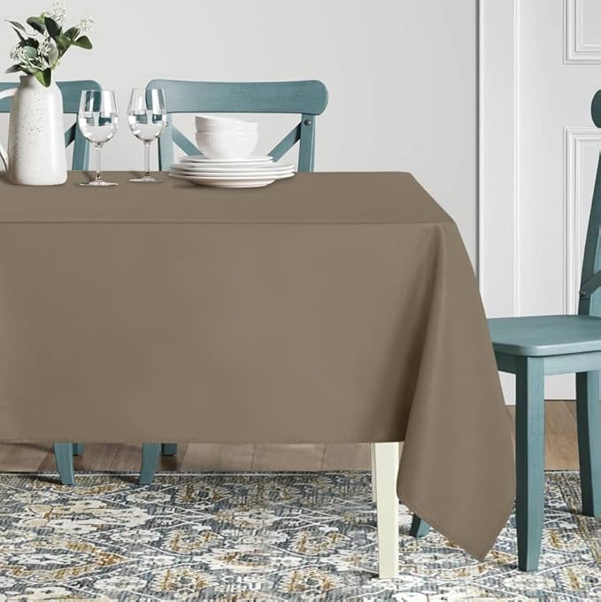 sancua Rectangle Tablecloth - 60 x 84 Inch - Stain and Wrinkle Resistant Washable Polyester Table Cloth, Decorative Fabric Table Cover for Dining Tables, Buffet Parties and Camping, Taupe