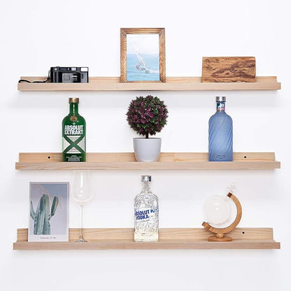 AZSKY 48 Inch Large Wood Floating Shelves for Wall Set of 3, Rustic Natural Picture Ledge Shelf Decor for Bedroom Kitchen Bathroom Living Room Nursery Display, 3 Same Sizes