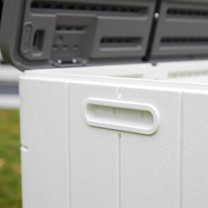Premium Pro Edition 100 Gallon Lockable Resin Deck Box, Waterproof & UV-Resistant Outdoor Storage Box for Outdoor Cushion Storage, Garden Tools & Pool Accessories Storage, White