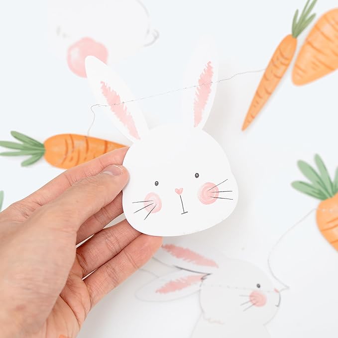 Cheerland Bunny Garland Party Decorations Cute Rabbit Carrot Banner Hanging Streamer for Girls Kids Birthday Baby Shower Classroom Home Office Decor Easter Garden Animal Tea Parties Supplies 2pcs