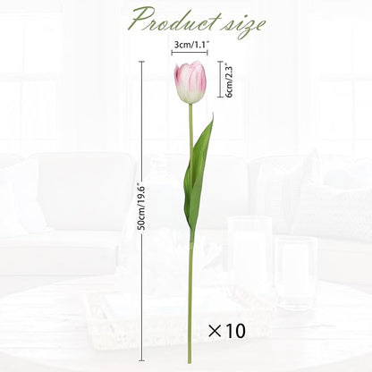 Artificial Tulips Flowers – 20" Long Stem Faux Tulips, 10PCS Real Touch Fake Pink Tulip for Vase, Farmhouse, Kitchen, Spring & Wedding Home Decor