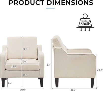 VINGLI Mid Century Modern Accent Chair, Beige Fabric Accent Chairs for Living Room Upholstered Armchair Sofa with Scooped Arms for Bedroom, Apartment, Studio, Office, Waiting Room