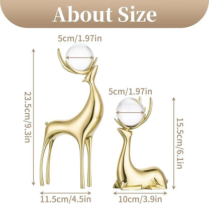 Sziqiqi Brass Reindeer Christmas Statue - Deer Sculpture for Living Room Decor - Gold Metal Reindeer Antler Animal for Tabletop