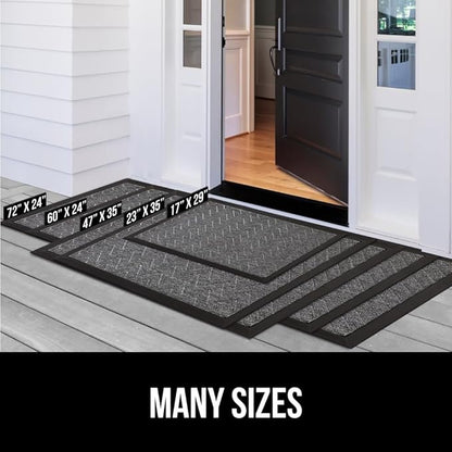 GORILLA GRIP 100% Waterproof All-Season WeatherMax Doormat, US Designed Natural Rubber, Stain and Fade Resistant, Low Profile Indoor Outdoor Door Mats, Easy Clean Patio Mat, 17x29, Charcoal Hello