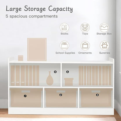 Montessori Shelf, Wooden Toy Storage Organizer for Books Toys, 2 Shelf Bookcase, 5-Section Storage Cabinet, Toddler Book Shelf for Kids Rooms, Playroom, Nursery, Kindergarten