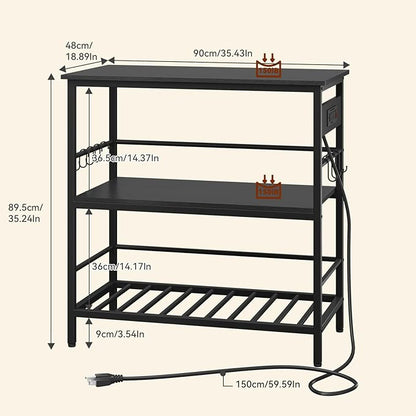 IBUYKE Kitchen Island with Storage, Bakers Rack with Power Outlet,Microwave Stand with Large Worktop,Rolling Bar Cart for Home, Outdoor, Kitchen,Black TMJ029B