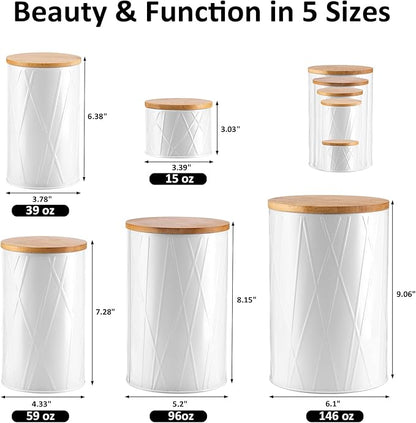 White Canister Sets for Kitchen Counter, Kitchen Canisters Set of 6, Flour and Sugar Containers, Coffee and Tea Storage, Modern Farmhouse Kitchen Decor