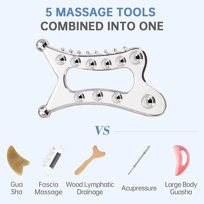 Metal Body Gua Sha Tool, 5 in 1 Muscle Scraper Tool, Lymphatic Drainage Massager for Self Care, Fascia Blaster for Cellulite, Trigger Point Massage Tools for Pain Relief