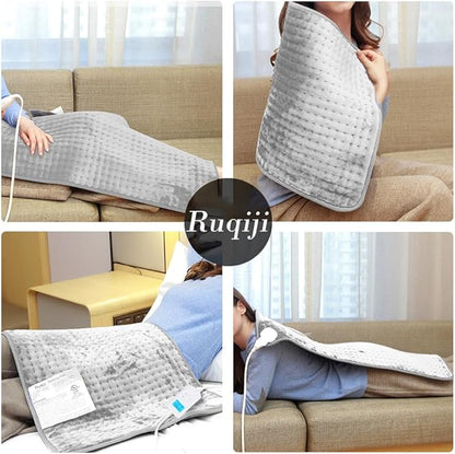Ruqiji 17''x33'' XXXL King Size Heating Pad with Fast-Heating Technology&10 Temperature Settings, Flannel Electric Heating Pad/Pain Relief for Back/Neck/Shoulders/Menstrual Pain/Leg Cramp (Light Grey)