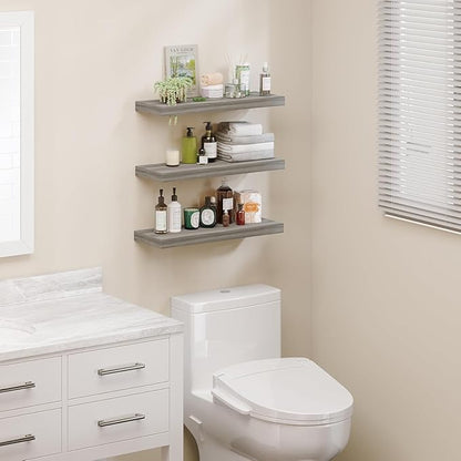 BAMEOS Floating Shelf,Wall Shelf,Decor Wall Mounted Shelves,Hanging Shelf Set of 3,L24xW6 for Bathroom Kitchen Living,Kitchen,Room Bedroom Storage,Walnut