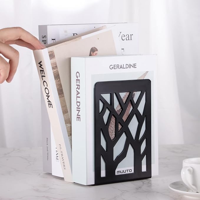 Book Ends, Bookends, Bookends for Shelves, Bookend, Book Ends for Heavy Books, Black Metal Book Shelf Holder Home Decorative, Book Stoppers for Shelves 3 Pair