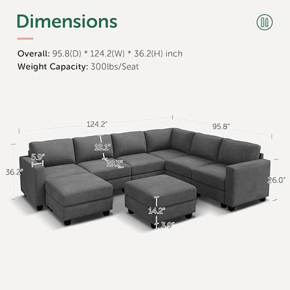 HONBAY Corduroy Sectional Couch with Storage U Shaped Sectional Sofa Modular Sectional Couches for Living Room, Dark Gray