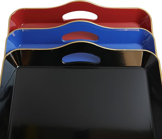 Spsyrine Large Black Serving Tray with Handles, Plastic Decorative Tray for Coffee Table, Ottoman, Bathroom, Home Decor 17.3"*11.8"*2"