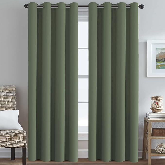 H.VERSAILTEX Premium Blackout Thermal Insulated Room Darkening Curtains for Bedroom/Living Room - Classic Grommet Top (2 Panels, Bronze Green, 52 Inch by 84 Inch)