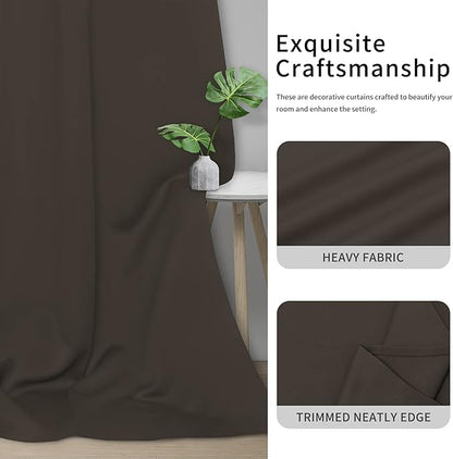 Easy-Going Blackout Curtains for Bedroom, Solid Thermal Insulated Grommet and Noise Reduction Window Drapes, Room Darkening Curtains for Living Room, 2 Panels(42x63 in, Coffee)