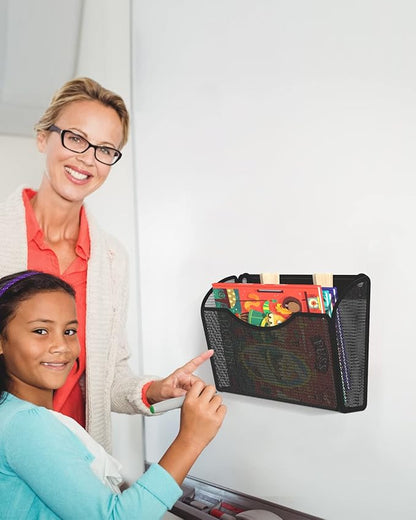 2 Pack 1-Tier Magnetic File Holder - No Drilling Installation File Organizer, Large Capacity Magnetic File Holder for Refrigerator, File Cabinets, Whiteboard, Office, Kitchen