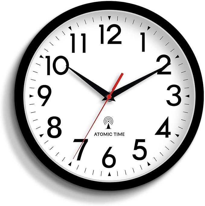 Atomic Wall Clock Analog 12 Inch Battery Operated Modern Decorative for Living Room Kitchen Office Bedroom Bathroom(Black)