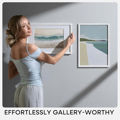 Homeforia White Picture Frame 24x36, High End Oak 24 x 36 Wood Poster Frame with Mat 20 by 30 for Photo, 24x36 Large Wooden Frame Matted to 20x30, 36x24 Thin Frames, Tempered Glass, Wall Kit, Set of 1