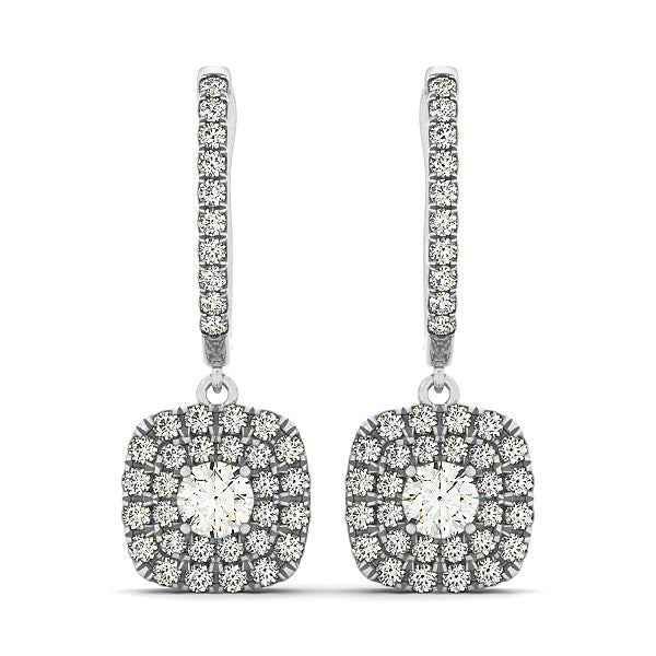 14k White Gold Double Halo Cushion Outer Shaped Diamond  Earrings (3/4 cttw)