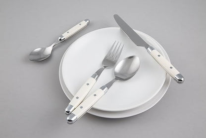 Cambridge Silverware Set, Jubilee White 16-Piece Flatware Set, Service for 4, 18/0 Stainless Steel, Silver Mirror Finish Beige Handles, Knives Spoons and Forks set, Dishwasher Safe, (Beige, 16 Pieces)