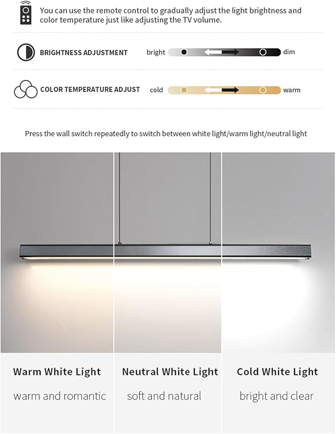 JAYMP Minimalist Linear Pendant Light Dimmable LED Modern Chandelier Dining Room Island Light Restaurant Cafe Bar Office Hanging Lamp Black 45"