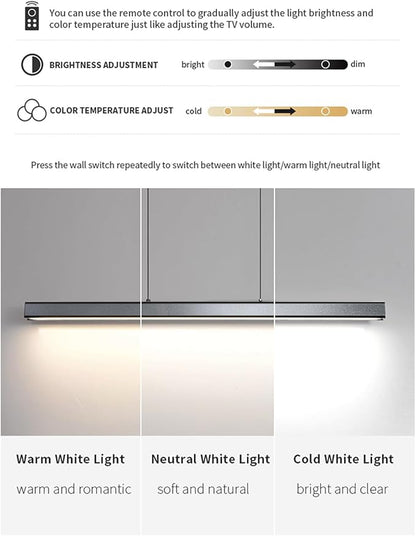 JAYMP Minimalist Linear Pendant Light Dimmable LED Modern Chandelier Dining Room Island Light Restaurant Cafe Bar Office Hanging Lamp Black 57"