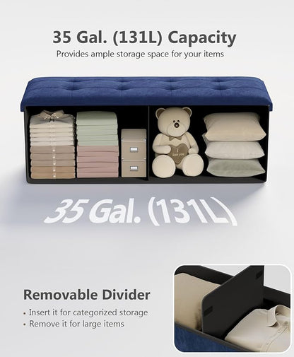 Storage Ottoman Bench, Folding Ottoman Foot Rest, End of Bed Bench,Storage Chest, for Living Room, Bedroom, Hallway, Entryway, Holds up to 700 lb (Navy BLUE1, 43")