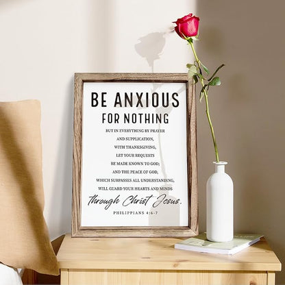 Christian Wooden Wall Signs, Farmhouse Home Decor, Christian Hanging Decor, Living Room Decors, Framed Wall Plaque Sign 15 * 11.5 inches, Be Anxious for Nothing Sign