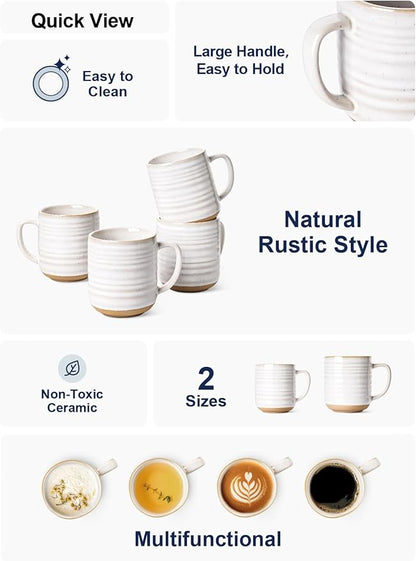 LE TAUCI Coffee Mugs 12 oz, Ceramic Mug Set, Housewarming Wedding Present, Coffee Cups for Latte, Hot Tea, Cappuccino, Mocha, Cocoa - Set of 4, Arctic White
