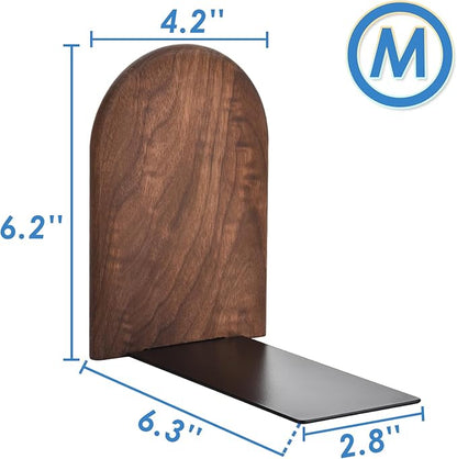 Book Ends, Sturdy Wooden Bookends for Shelves - Heavy Duty Non-Slip Book Organizers, Decorative Bookend Holders for Home Office, Library, Black Walnut Universal Economy Bookend, Medium, 1 Pair